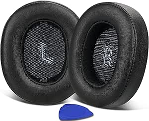 SOULWIT Replacement Earpads for JBL E55BT(E55 BT) Over-Ear Wireless Headphones, Ear Pads Cushions with Softer Protein Leather, Noise Isolation Foam - E55BT PL Black