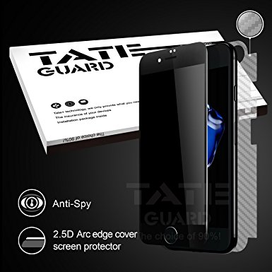 [Privacy Filter] Tateguard Iphone 7 Tempered Glass Screen Protector [Privacy-Proof][Edge-to-Edge Coverage] [Front   Back PET protector] [Black Tooling]