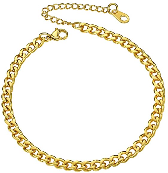 PROSTEEL 18K Gold Plated Stainless Steel Chain Anklets Summer Beach Jewelry for Men Women， 8"-10" Adjustable