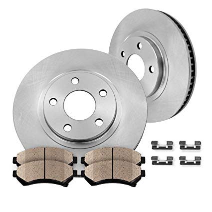 FRONT 282 mm Premium OE 5 Lug [2] Brake Disc Rotors   [4] Ceramic Brake Pads   Clips