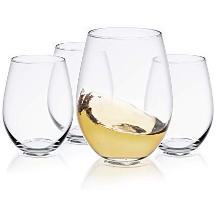 JoyJolt Spirits Stemless Wine Glasses 19 Ounce Set of 4, Great For White Or Red Wine Mother's Day Wine Gifts Wines Glass Sets.