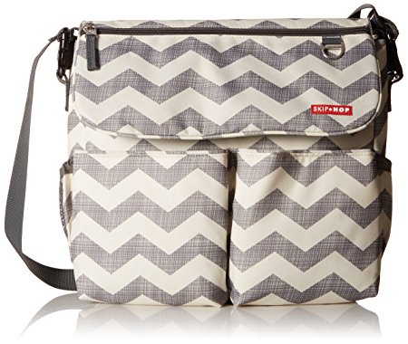 Skip Hop Baby Dash Signature Messenger Diaper Bag with Convertible Shoulder-to-Stroller Shuttle Clips and Cushioned Changing Mat, 11 Pockets, Chevron