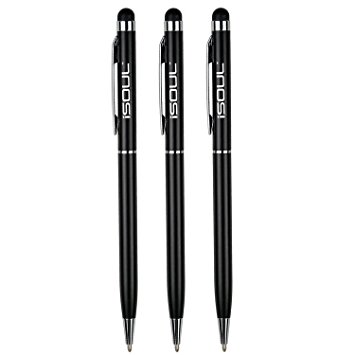 Universal Brand New iSOUL® Premium Quality Aluminum 3in1 Pack Stylus Touch Pen Ball Pen For All capacitive Mobile Phones (Also Work with Apple iPhone 7, 6, 6s Plus, 5, 5c, 4, 4s, Samsung Galaxy S4, S5, S6, S7, Mini, Edge, Note 2, 3, 4, Edge)
