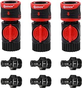 Eden 93218 Premium Garden Connect with Shutoff Valve and Water Stop & Lock Feature Quick Release Kit Hose Fittings and Adapters, (3 Sets/ 9 Pc)