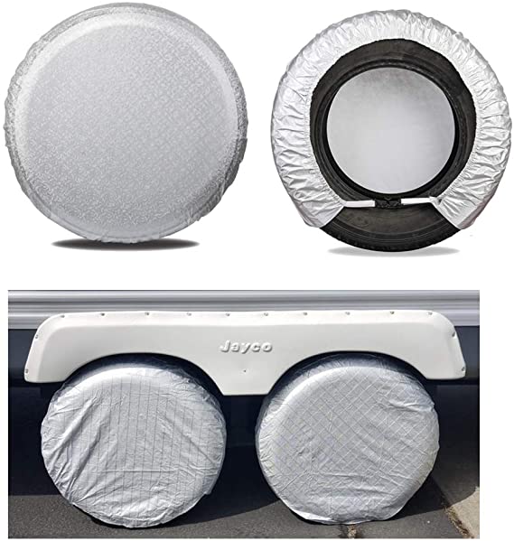 Tire Covers for RV Wheel (4 Pack Silver),Moonet Oxford Waterproof UV Sun Protectors for Motorhome Boat Trailer Camper Van SUV ,D81cm x H28cm for Diameter 30"-32"