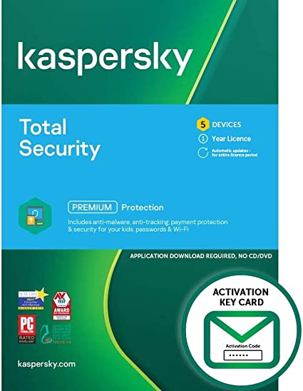 Kaspersky Total Security 2021 (2022 Ready) | 5 Devices | 1 Year | PC/Mac/Android | Activation Key Card by Post with Antivirus Software, Internet Security, Secure VPN, Password Manager, Safe Kids