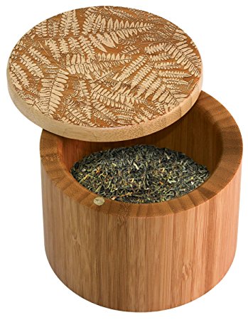 Totally Bamboo Salt Box, Ferns, Etched 100% Bamboo Container With Magnetic Lid For Secure Strong Storage for Spices, Herbs, Seasoning & More