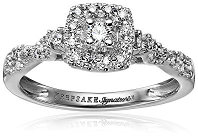 Keepsake Signature 14k White Gold Diamond Halo Vintage Engagement Ring (1/4cttw, H-I Color, I1 Clarity)