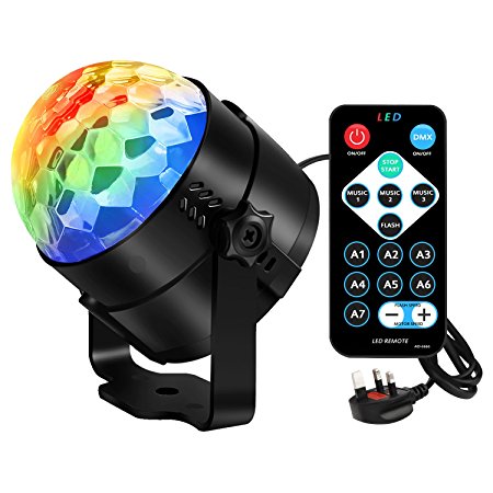 Aomees Disco Ball Party Light Disco Lights Bulb Rotating Sound Activated LED Strobe Light DJ Light 3W RGB Stage Lights with Remote for Decoration Festival Kids Birthday Party Club Karaoke Dancing Show
