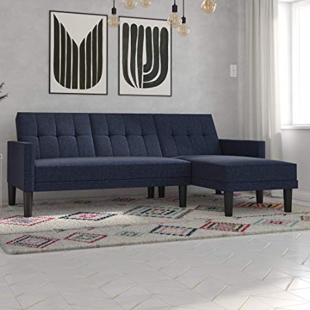 DHP Haven Small Space Sectional Futon Sofa, Blue Linen