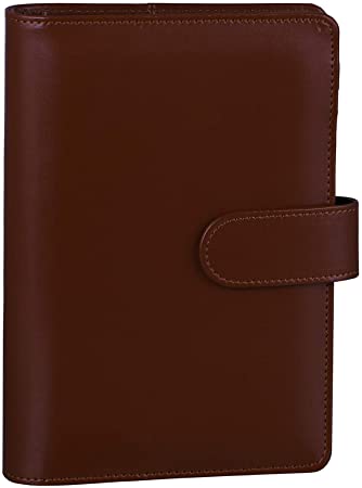 Antner A6 PU Leather Notebook Binder Refillable 6 Ring Binder for A6 Filler Paper, Loose Leaf Personal Planner Binder Cover with Magnetic Buckle Closure, Brown