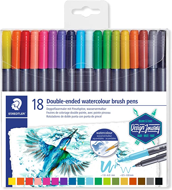 Staedtler 3001 TB18 ST Marsgraphic Duo Double Ended Watercolor Brush Markers 18/Pkg-