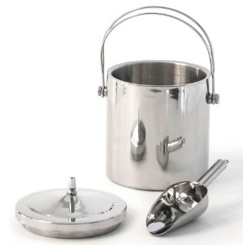 Premium Ice Bucket Stainless Steel with Double Insulated Walls & Quality 8 Inch Scoop to Easily Get the Ice Out. Keeps 1/2 Gallon of Ice Handy for Drinks. Top Handle Makes Carrying a Breeze