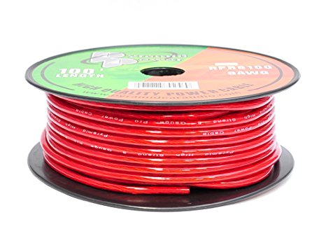 Pyramid RPR8100 8 Gauge 100 Feet Power Wire OFC (Clear Red)