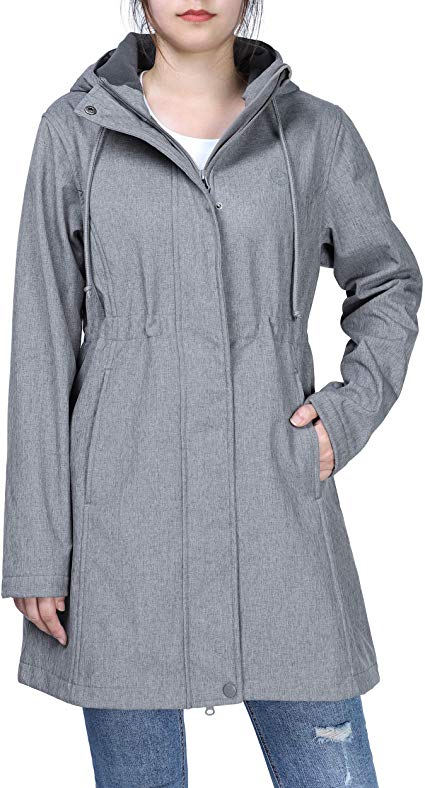 Outdoor Ventures Women's Windbreaker Fleece Lined Jakcet Softshell Long with Hood Warm Up Waterproof Coat