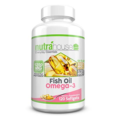 Fish Oil Omega 3 1250 mg with Powerful EPA & DHA per Individual Softgel | Best Cardiovascular, Cognitive, and Immune Support | 120 Count | Fish Oil Omega-3 by NutraHouse