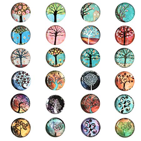 24 Pieces Beautiful Glass Refrigerator Magnets, Pretty Tree Fridge Magnets for Office Cabinet Refrigerator Whiteboard Photo