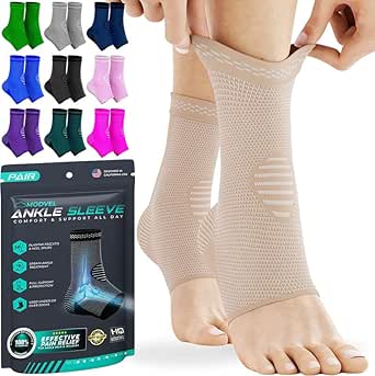 Modvel Foot & Ankle Brace Socks for Sprained Ankle Compression Sleeve - Ankle Support for Women & Men - Tendonitis & Arthritis Ankle Brace Sports Running, Torn Ligaments & Women Q Skin Medium