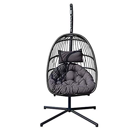 Homgrace Hanging Basket Egg Chair, Detachable Wicker Hanging Swing Chair with Cushion Stand … (Model 2)