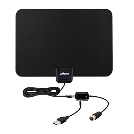 TV Antenna, Ahere Amplified HDTV Indoor Digital Antenna 50 Miles Range with Detachable Amplifier USB Power Supply Signal Booster and 10FT Coaxial Cable,Black