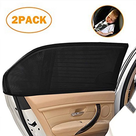 Flyox 2 Pack Universal Car Rear Window Sun Shade, Premium Breathable Mesh Sun Shield protect Baby And Family from Sun's Glare & Harmful UV Rays, Fit For Cars, Trucks and SUV Ect.