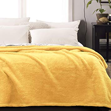 NTBAY Fluffy Sherpa Fleece Twin Blanket, Super Soft Warm Lightweight Blanket, 68 x 90 Inches, Yellow