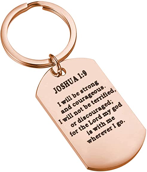 BEKECH Joshua 1:9 Bible Verse Keychain I Will Be Strong and Courageous Dog Tag Keychain Religious Jewelry Christian Keyring Gift