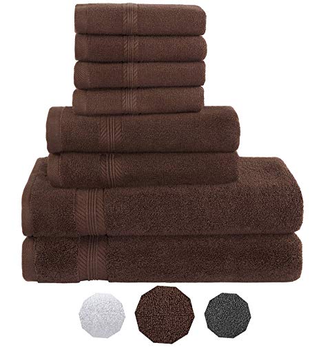 Premium Hotel Quality, 8 Piece Bathroom Towel Set; 2 Bath Towels, 2 Hand Towels, and 4 Washcloths - 100% Ringspun Cotton, Ultra Softness & Absorbency by American Bath Towels, Dark Brown