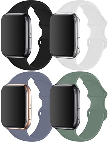 RUOQINI 4 Pack Compatible with Apple Watch Band 38mm 40mm,Sport Silicone Soft Replacement Band Compatible for Apple Watch Series 5/4/3/2/1 [S/M Size - Black/Pine Green/White/Lavender Gray]