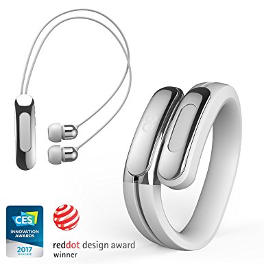 Helix Cuff: Wearable Wireless Headphones by Ashley Chloe. Bluetooth 4.1 HD Stereo Sound Mini Earbuds w/ Mic. Smallest Headset Earphones w/ Noise Reduction for Android and iPhone (White/Silver)