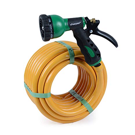 Sharpex Hybrid Inner Braided Water Hose Pipe with 8 Patterns High Pressure Garden Hose Comes with Tap Connector And Hose Clamps Nozzles - 0.5 Inch / 10 MT
