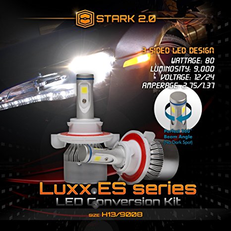 [Upgraded] Luxx ES Series - 80W All-in-One 360° LED Kit - Cool White 6000K 6K - Headlights Low and High Beam - 9,000 lm - H13 / 9008