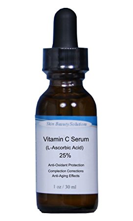 (1 oz) VITAMIN -C 25% Anti-Oxidant Skin Face Serum -Organic (L-Ascorbic Acid) plus Vegan Hyaluronic Acid –Professional Strength for Anti-Aging, Sun damage, Sun Spots & Even Skin Tone. Clear Serum.