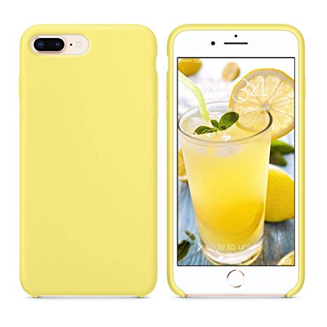 iPhone 8 plus Case Silicone, iPhone 7 plus Case, DUEDUE Liquid Silicone Soft Gel Rubber Slim Fit Cover with Microfiber Cloth Lining Cushion Shockproof Full Body Protective Anti Scratch Case for iPhone 8 Plus/iPhone 7 Plus for Women Girls,Yellow