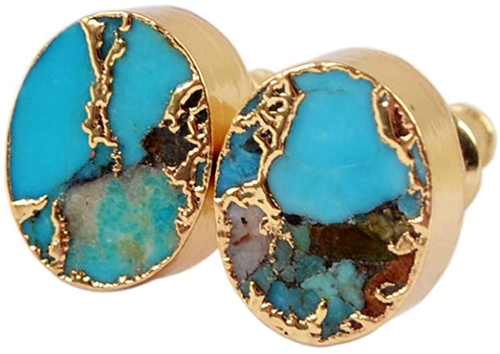 ZENGORI 1 Pair Gold Plated Copper Natural Turquoise Post Stud Earrings for Women