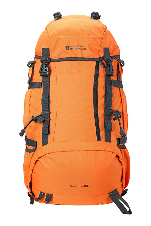 Mountain Warehouse Ventura 40L Rucksack - Airflow Back Daypack, Water Pack, Hydration Pack, Compression Straps Backpack, Hip Strap Daysack – Travelling, Festivals