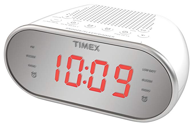 Timex Am/FM Dual Alarm Clock Radio with Digital Tuning 1.2" Red LED Display and Line-In Jack Radio Alarm Clock White (T2312W)