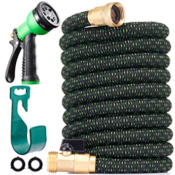 150 ft Expandable Garden Hose - All New 2020 Retractable Water Hose with 3/4" Solid Brass Fittings, Extra Strength Fabric - Heavy Duty Flexible Expanding Hose with 8 Pattern Spray Nozzle & Hose Holder