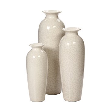Hosley's Set of 3 Crackle Ivory Ceramic Vases in Gift Box