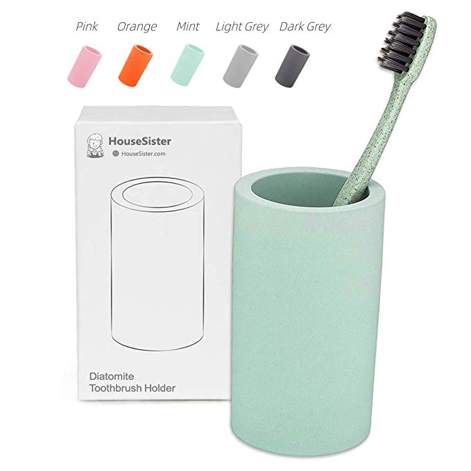 HouseSister Organic Diatomite Toothbrush Toothpaste Makeup Brushes Razors Holder Bathroom Countertop Organizer Stand Cup Organizer (Mint)