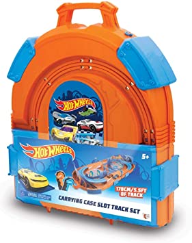 Hot Wheels Track Pack – Slot Track Carrying Case – Includes Two 1:64 Cars with 5.5 Feet of Track