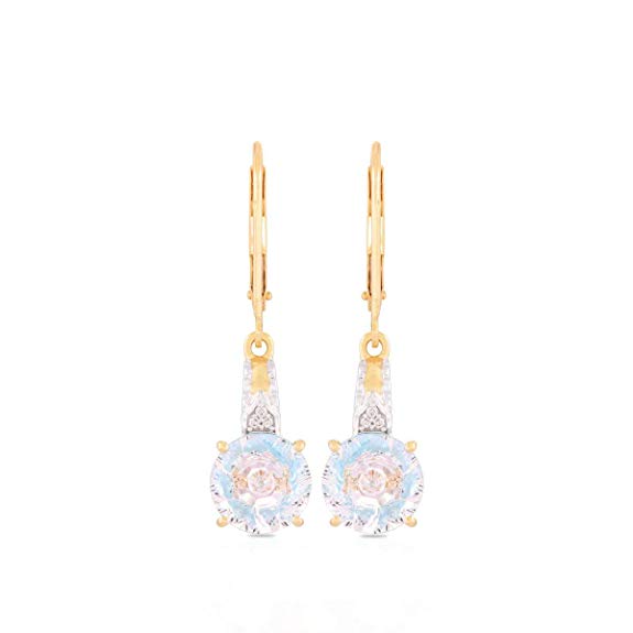 Lehrer KaleidosCut 10K Yellow Gold Earrings For Women 3.10 ctw Round Crystal Quartz Swiss BT With Natural Diamond"Mirrors Two Gemstones as one"