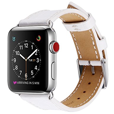 Marge Plus Apple Watch Band 38mm, Alligator Texture Leather Straps iWatch Band for Apple Watch Series 3 Series 2 Series 1 Sport Edition - White