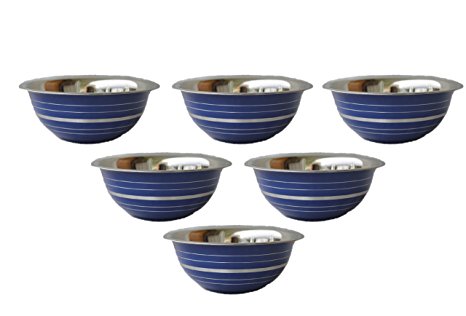 STREET CRAFT Set of-6 Stainless Steel Mixing Bowls,Perfect for Everyday Cooking and Storage, Health Friendly and Dishwasher Safe, Stainless Steel with silver lined serving / Mixing / Dinner Bowl(BLUE)