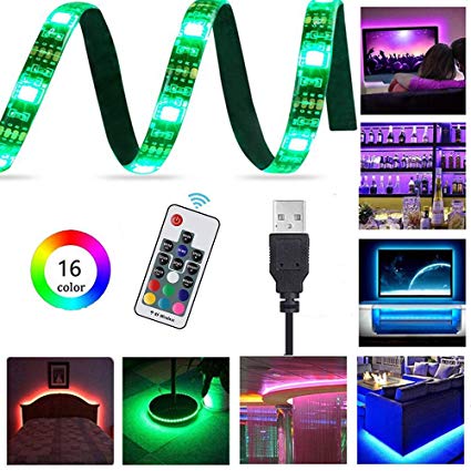 LemonBest LED TV Backlight 2M/6.56FT 60-LED USB LED Light Strip IP65 Waterproof, RF 17 Keys Remote Control, 16 RGB Colors Change for 40 to 60in TV Backlight