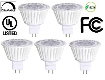 Bioluz LED 5 Pack MR16 50W Halogen Equivalent Dimmable 7w 3000K 12v UL listed