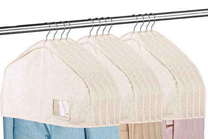MISSLO Cotton Shoulder Covers for Clothes Hanging Breathable Garment Bag Clothing Dust Protector Closet Storage with 2" Gusset for Suit, Jacket, Shirt, Coat, Dress (Set of 12)