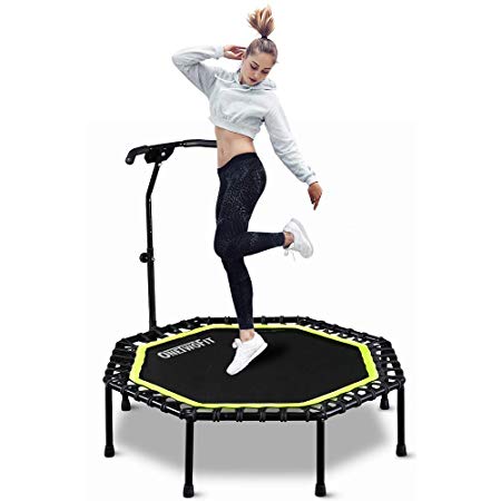 ONETWOFIT 51" Silent Trampoline with Adjustable Handle Bar, Fitness Trampoline Bungee Rebounder Jumping Cardio Trainer Workout for Adults