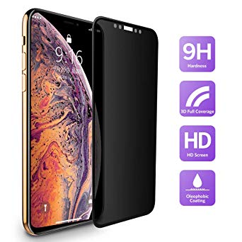 iPhone Xs Max Privacy Screen Protector Tempered Glass (6.5-Inch) Benks Anti-Spy 3D Curve Edge Full Coverage Protective Film 0.3mm 9H (Black Frame Compatible with Apple iPhone Xs Max)