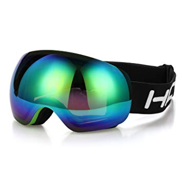 [2017 New Version] Ski Goggles, HiCool No Border Extra Large Viewing Skiing Goggles with Imported Italian Lens - Anti-Fog UV Protection Detachable Wide Spherical Goggle Lens